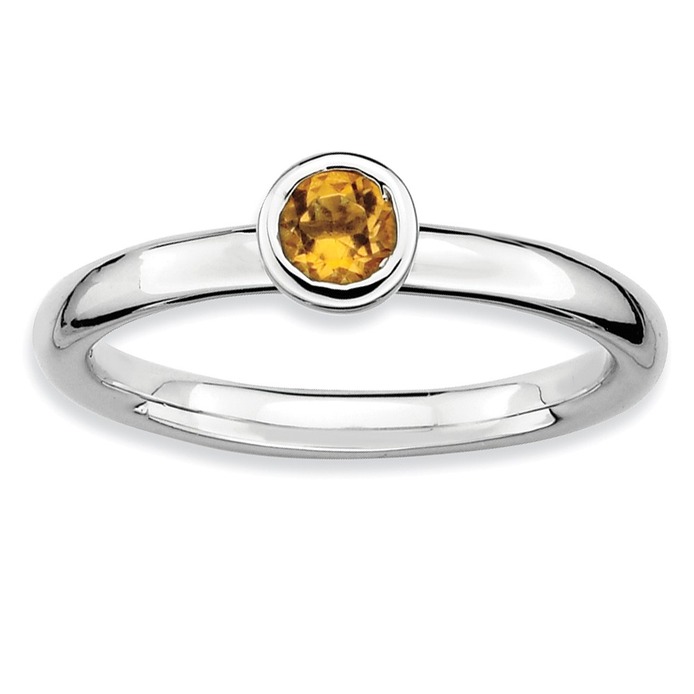 Stackable Low Profile 4mm Citrine Silver Ring