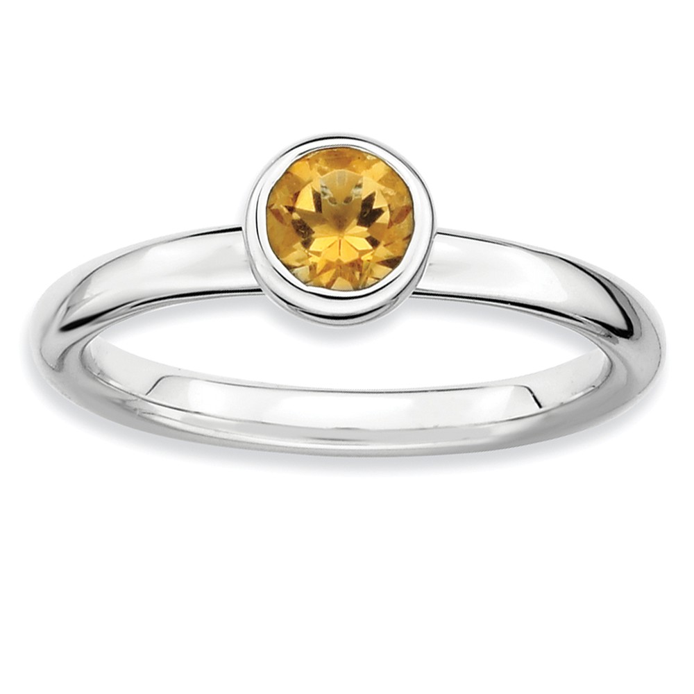 Stackable Low Profile 5mm Citrine Silver Ring