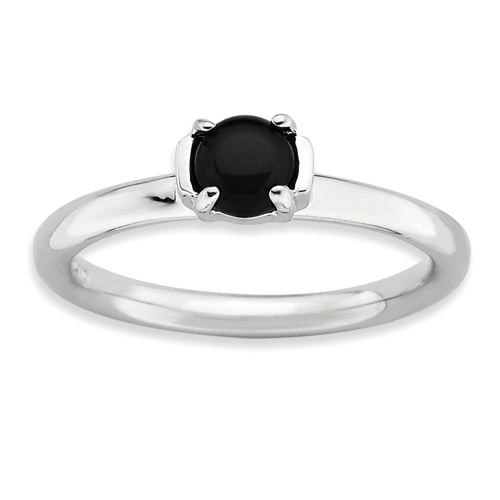 Silver Stackable Black Agate Ring