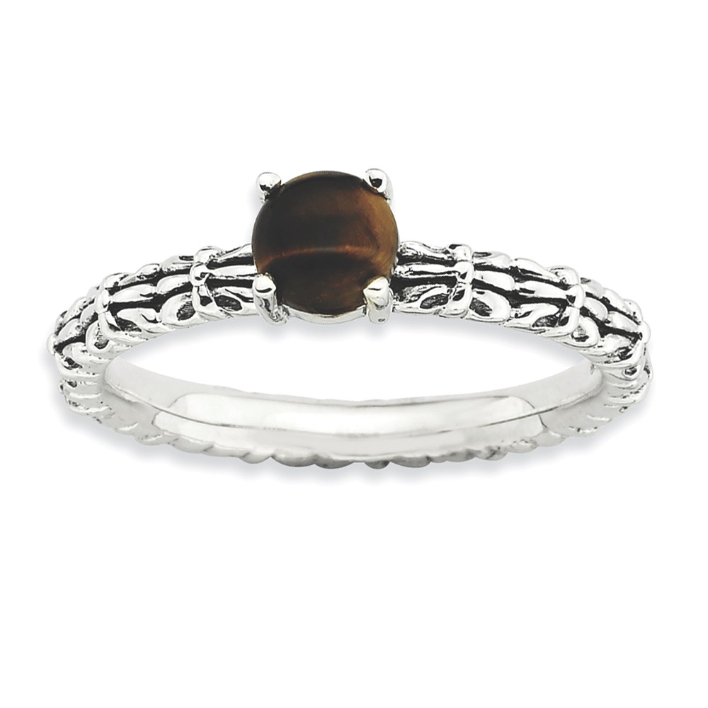 Antiqued SS Stackable Tiger's Eye Ring