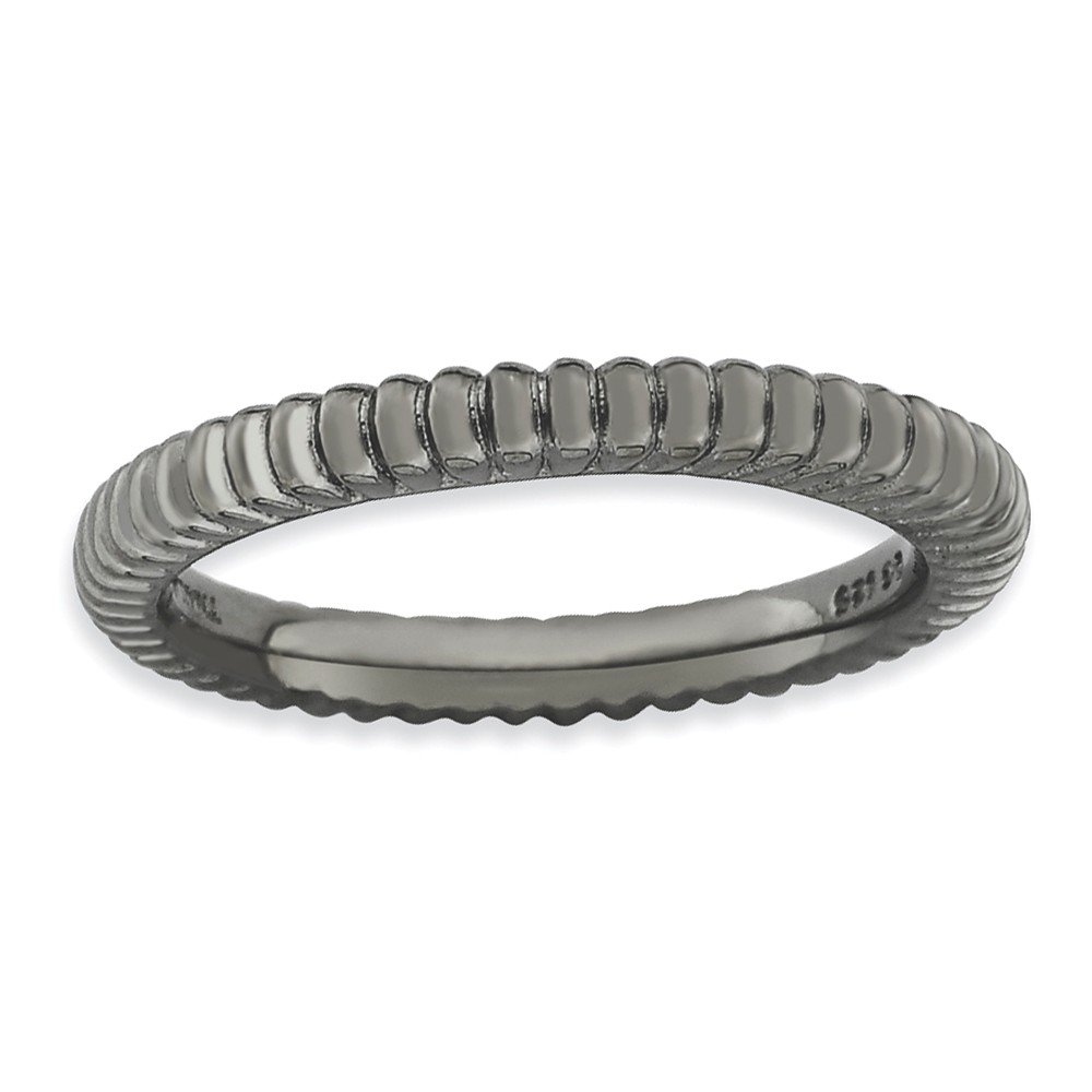 Stackable Black Ruthenium Plated Silver Fluted Dome Band