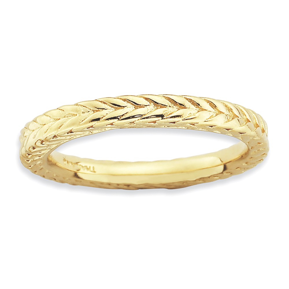 Stackable 14K Yellow Gold Plated Silver Domed Wheat Design Band, Sz 6
