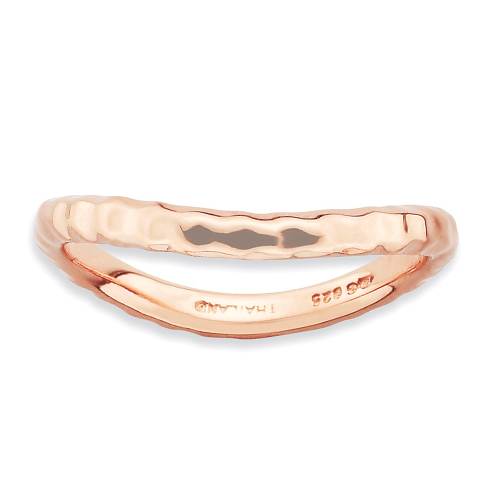 2.25mm Stackable 14K Rose Gold Plated Silver Curved Hammered Band Sz 9