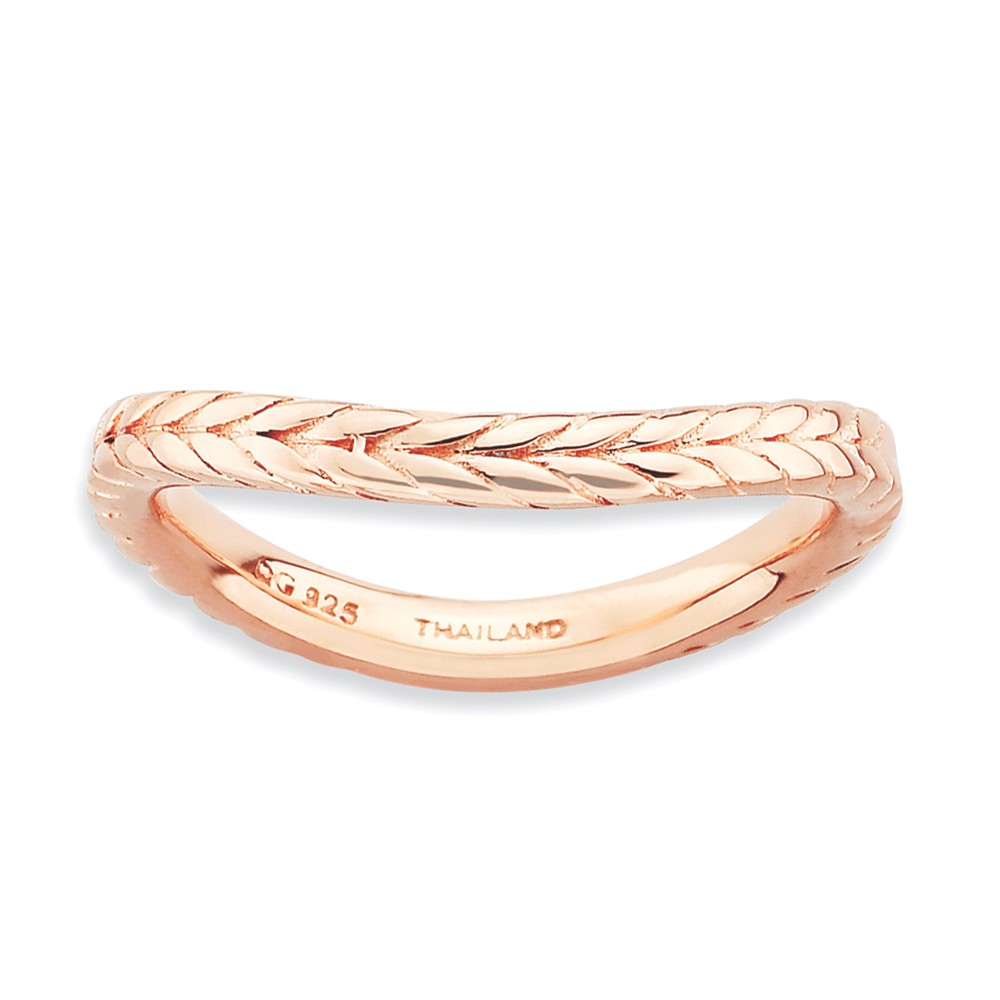 2.25mm Stackable 14K Rose Gold Plated Silver Curved Wheat Band