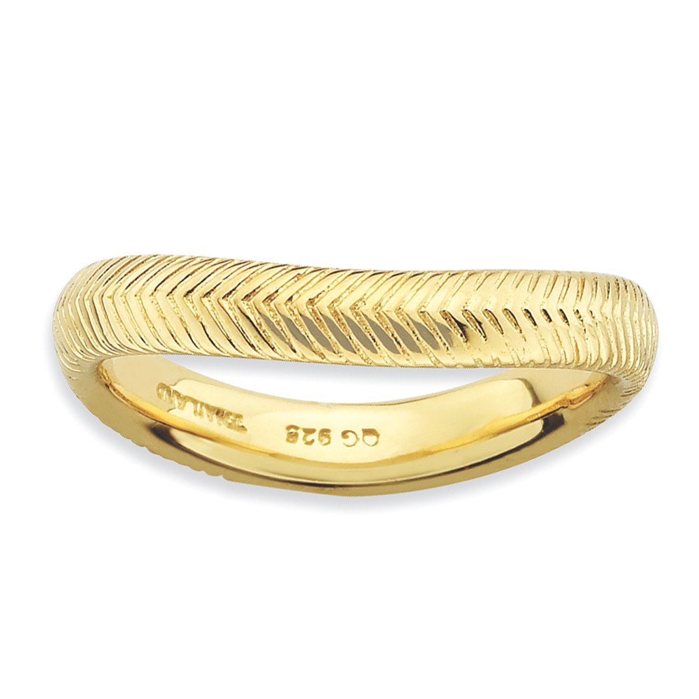3.25mm Stackable 14K Yellow Gold Plated Silver Curved Herringbone Band