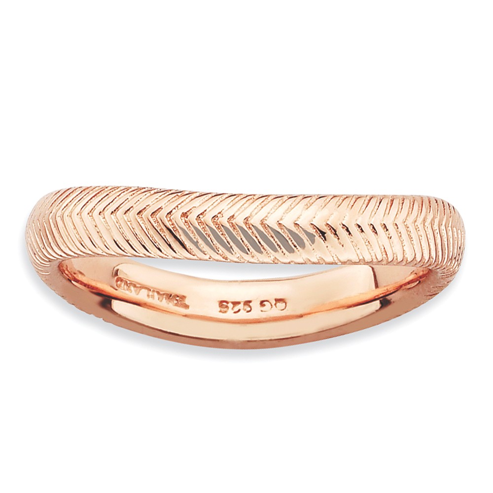 3.25mm Stackable 14K Rose Gold Plated Silver Curved Herringbone Band