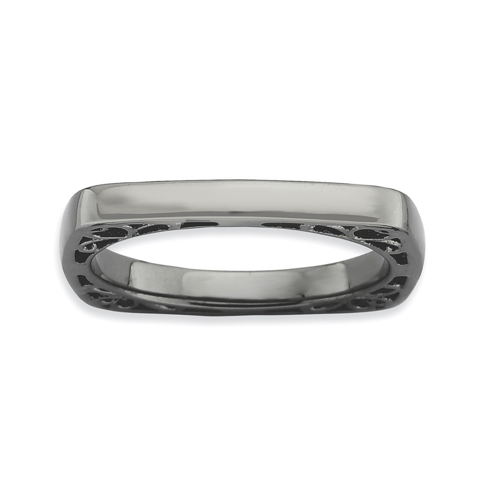 2.25mm Stackable Black Plated Silver Square Side Scroll Band