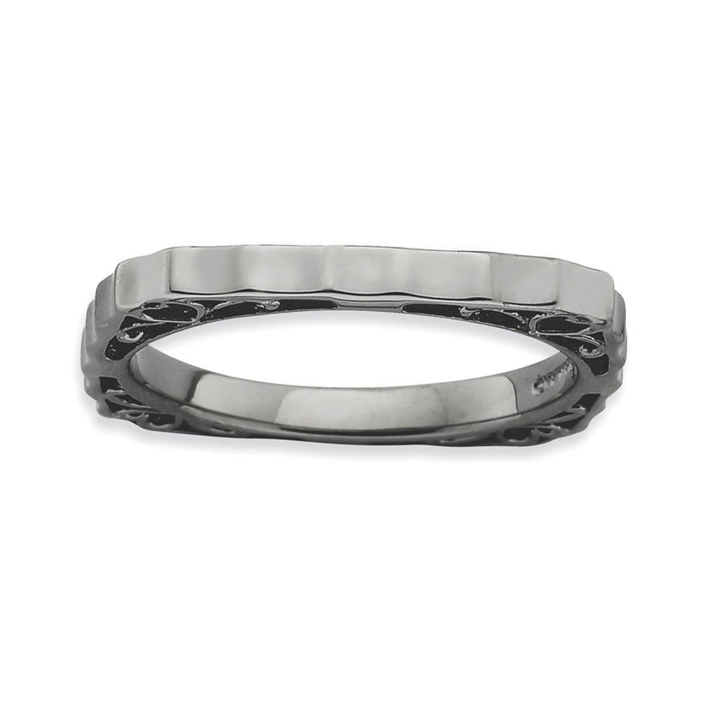 2.25mm Stackable Black Plated Silver Square Concave and Scroll, Sz 8