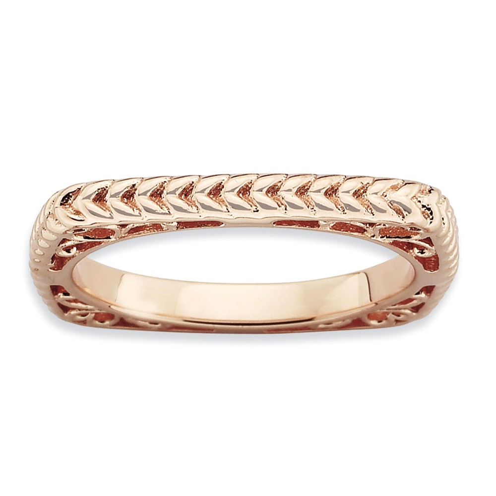 Stackable 14K Rose Gold Plated Silver Square Wheat Band, Size 7