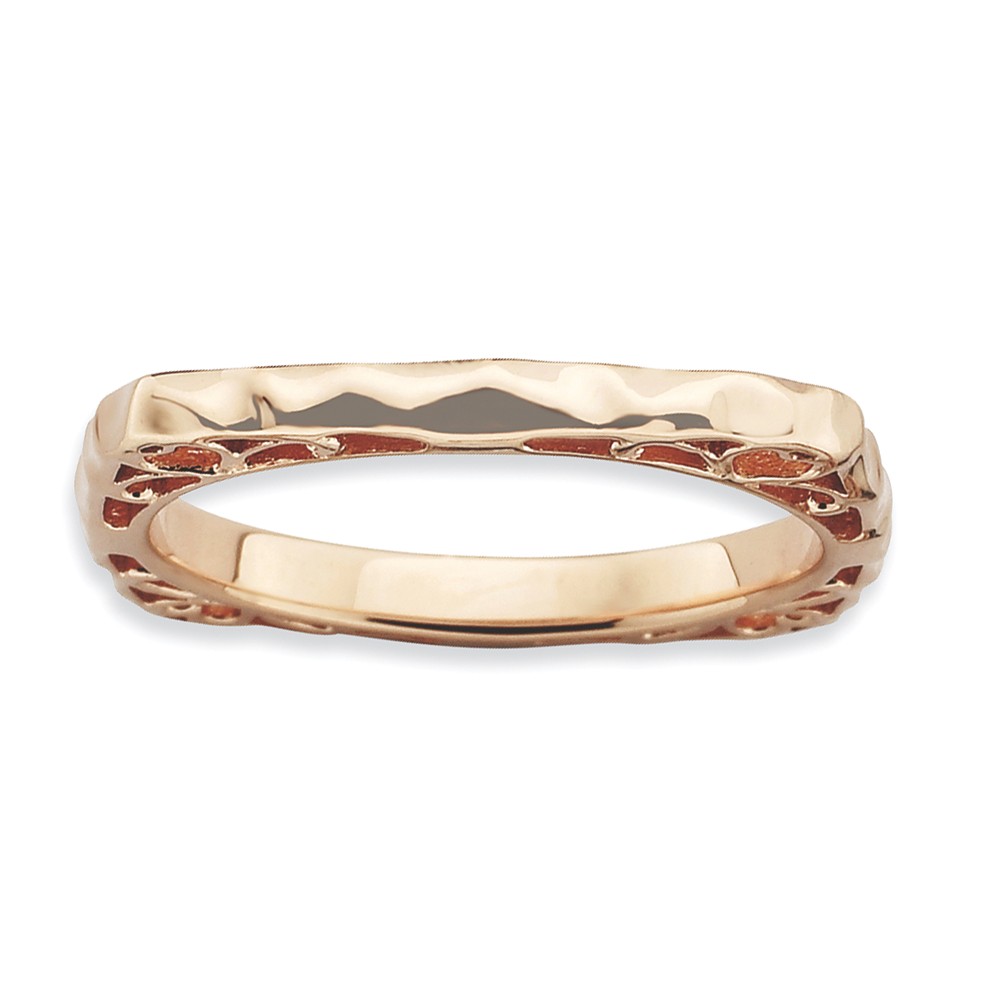 2.25mm Stackable 14K Rose Plated Silver Square Hammered Band