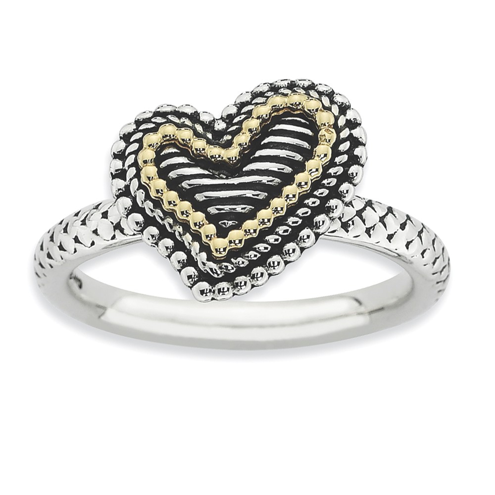 2.5mm Stackable Sterling Silver & 14K Gold Plated Heart Ring
