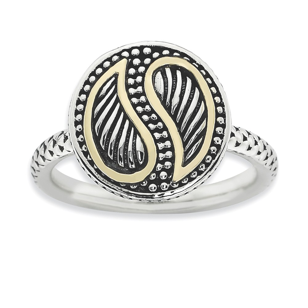 2.5mm Stackable Sterling Silver & 14K Gold Plated Yin Yang Ring