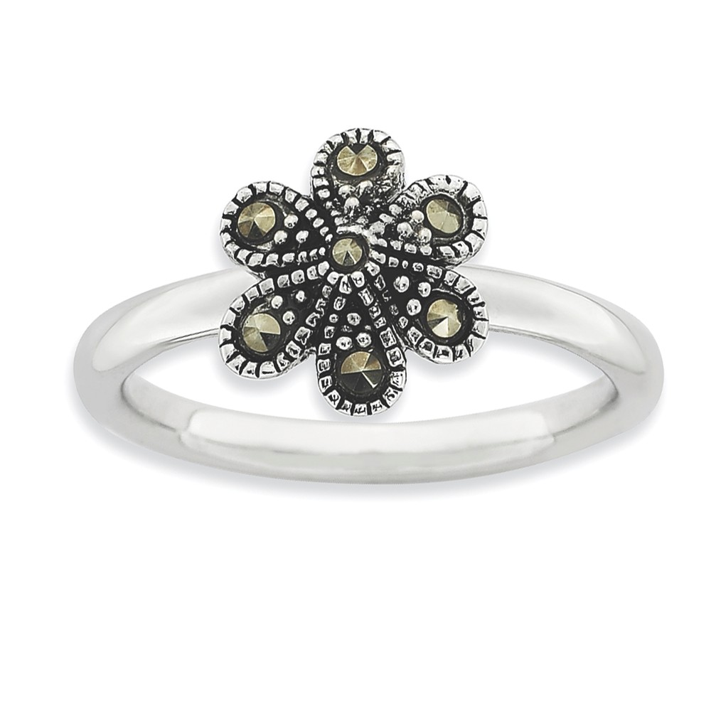 2.25mm Sterling Silver Stackable Marcasite Flower Ring
