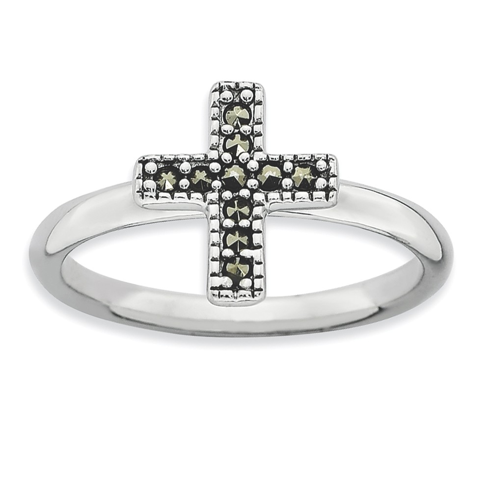 2.25mm Sterling Silver Stackable Marcasite Cross Ring