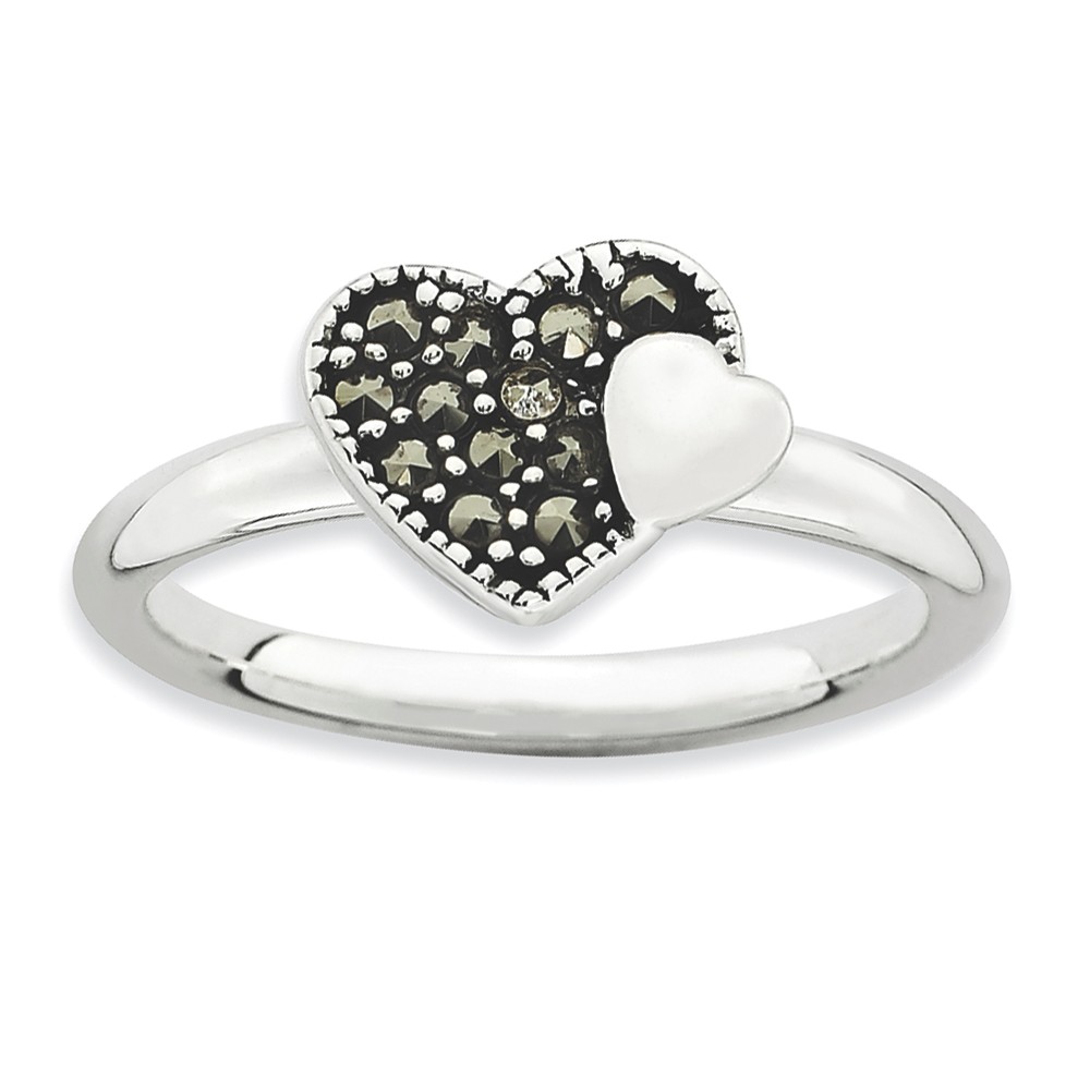 2.25mm Sterling Silver Stackable Marcasite Heart Ring
