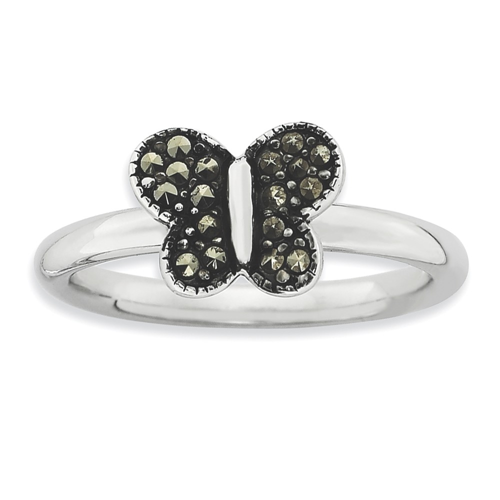 2.25mm Sterling Silver Stackable Marcasite Butterfly Ring