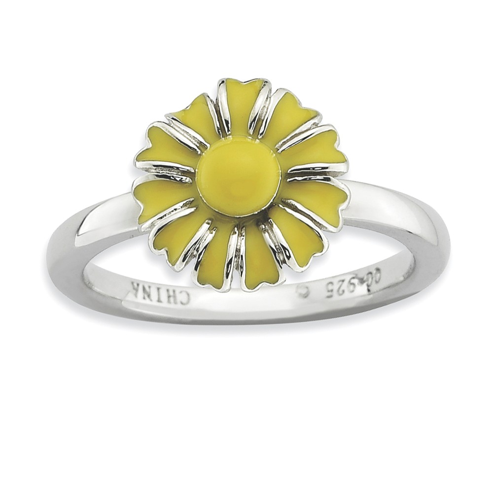 2.25mm Sterling Silver Stackable Enameled Daisy Ring