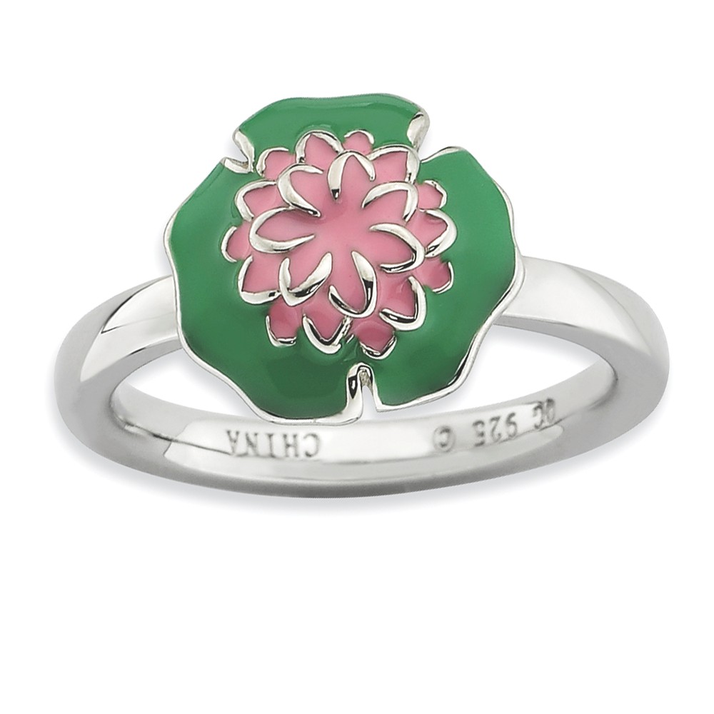 2.25mm Sterling Silver Stackable Enameled Water Lily Ring