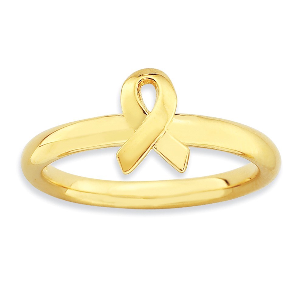 2.5mm Stackable 14K Yellow Gold Plated Silver Awareness Ribbon Ring