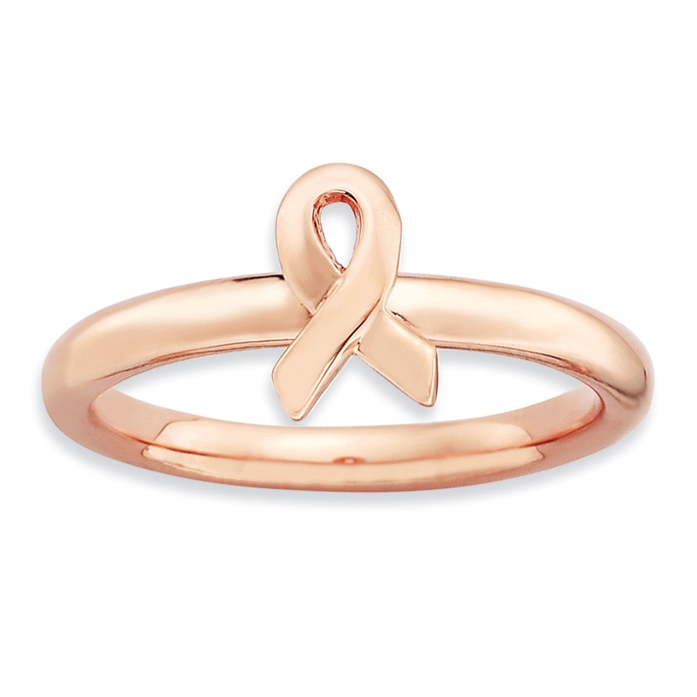 Stackable Pink 14K Gold Plated Sterling Silver Awareness Ribbon Ring