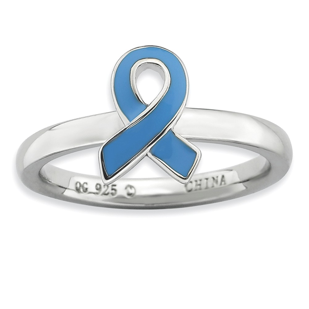 Silver Stackable Blue Enamel Awareness Ribbon Ring