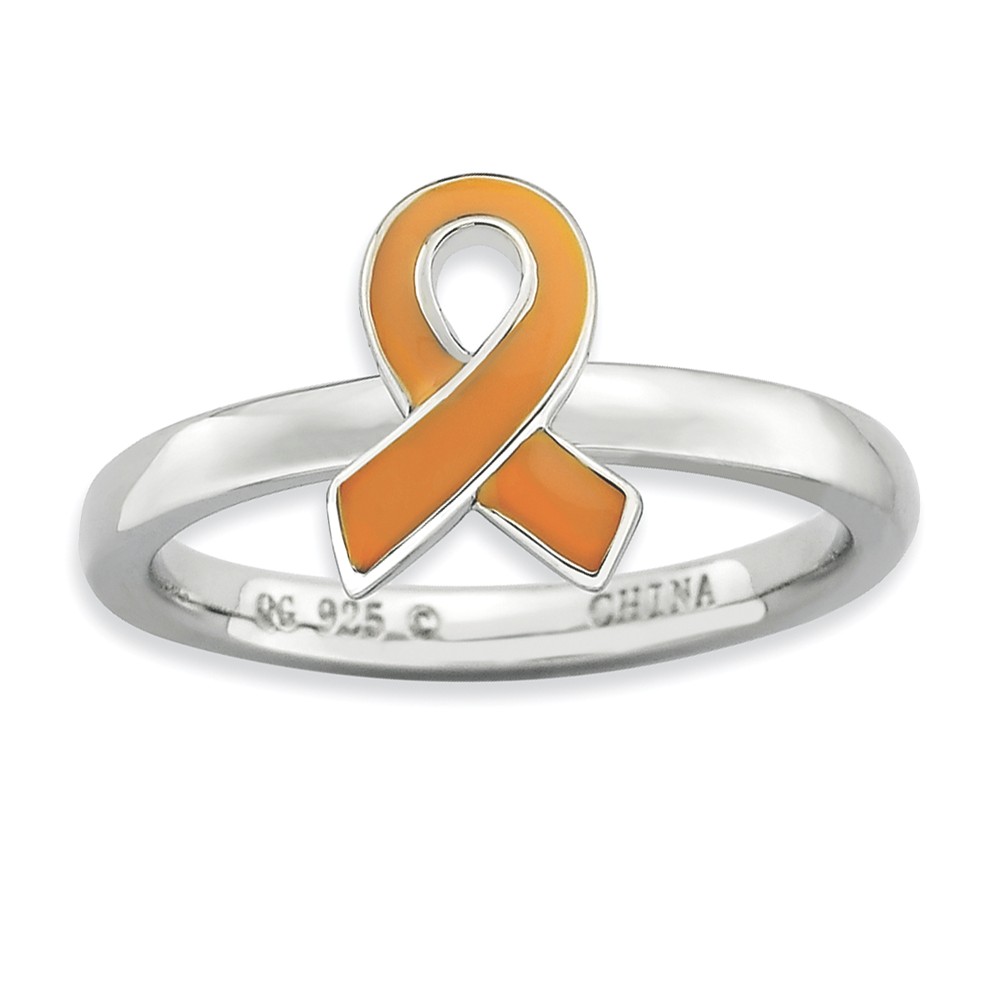 Silver Stackable Orange Enamel Awareness Ribbon Ring