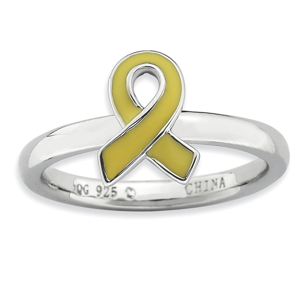 Silver Stackable Yellow Enamel Awareness Ribbon Ring