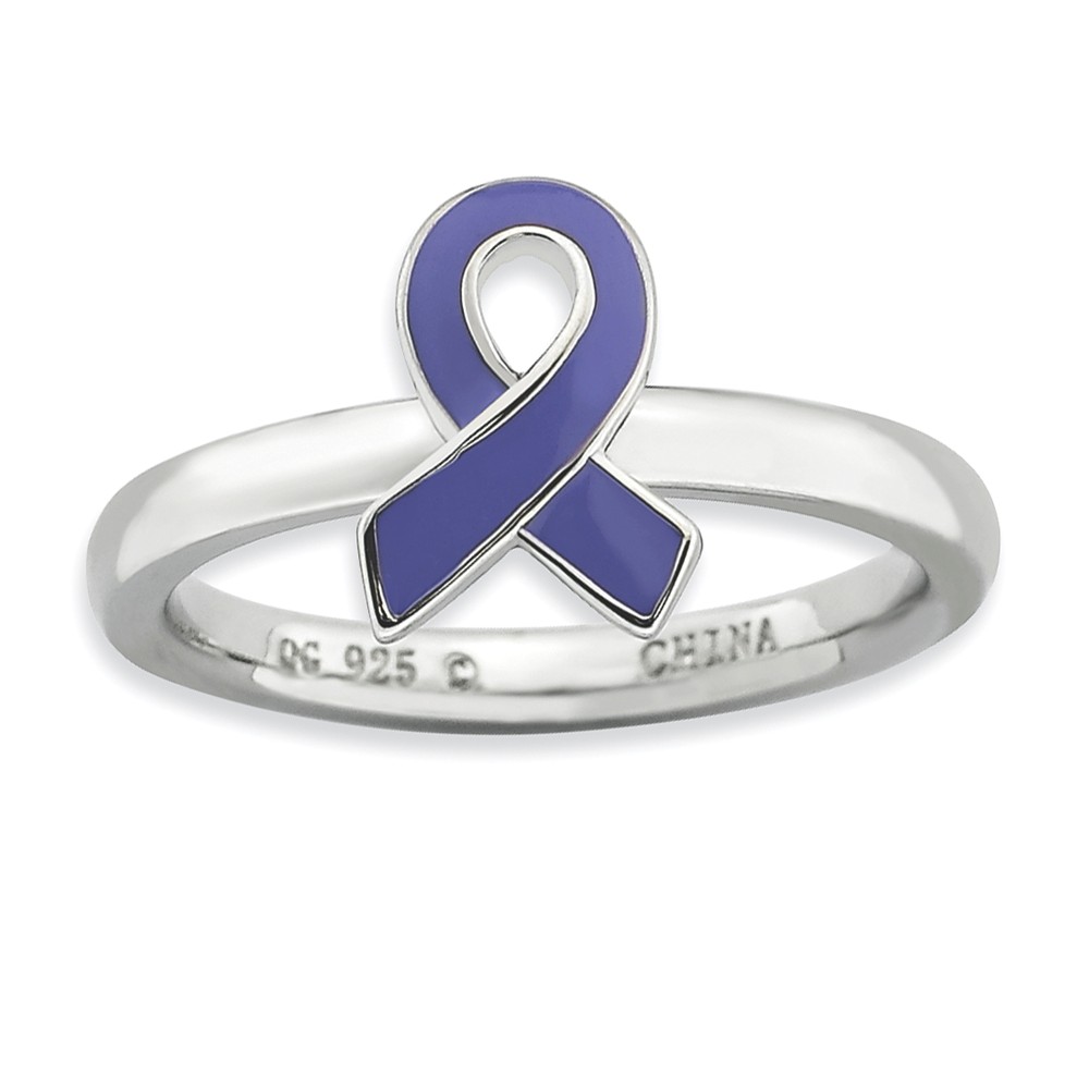 Silver Stackable Purple Enamel Awareness Ribbon Ring