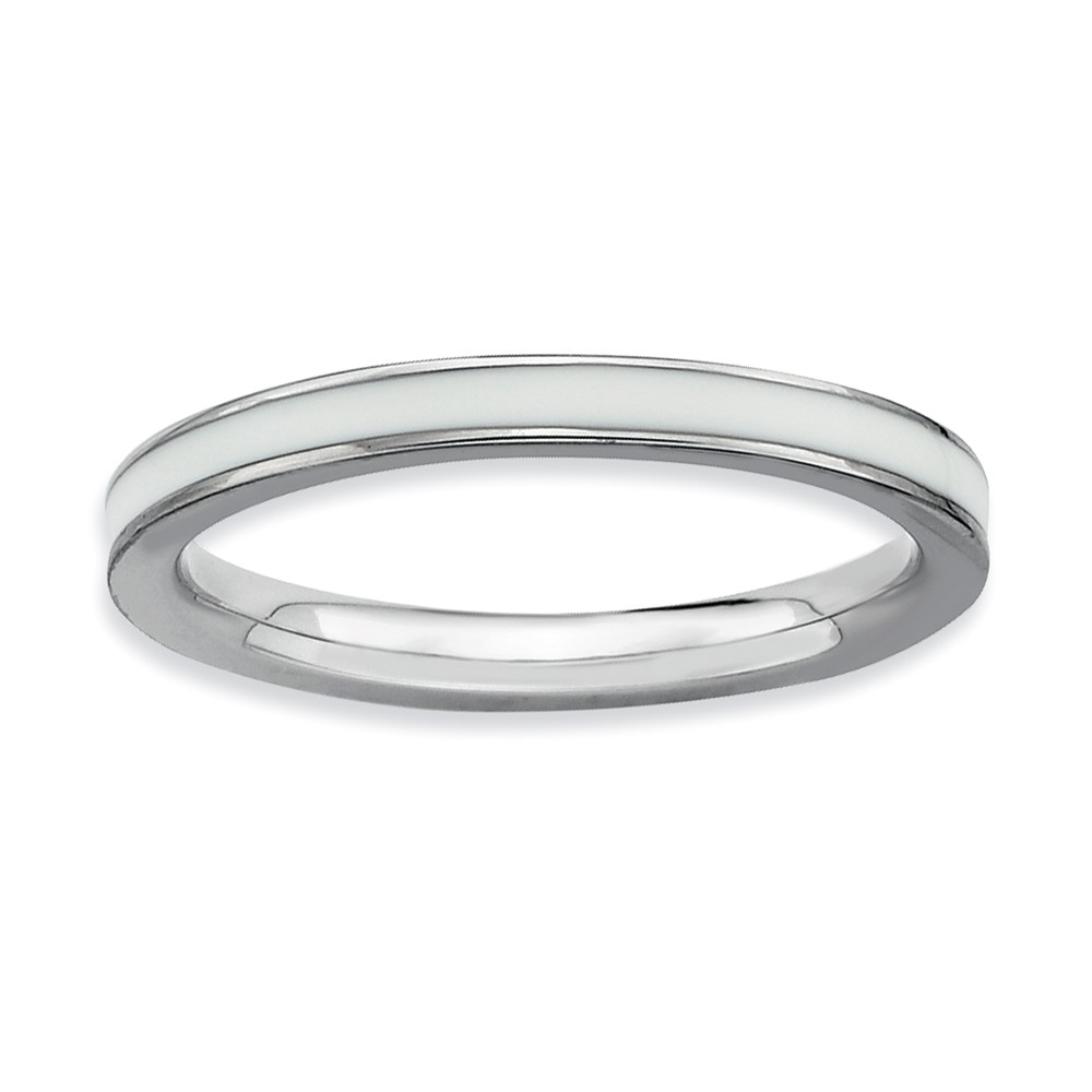 2.25mm Sterling Silver Stackable White Enameled Band