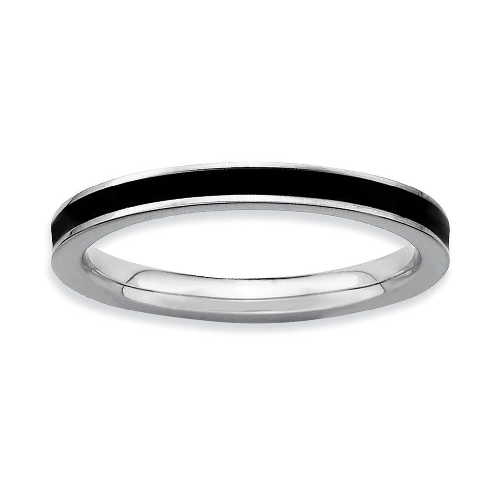2.25mm Sterling Silver Stackable Black Enameled Band