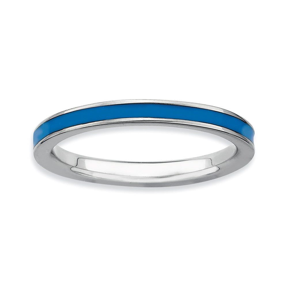 2.25mm Sterling Silver Stackable Blue Enameled Band