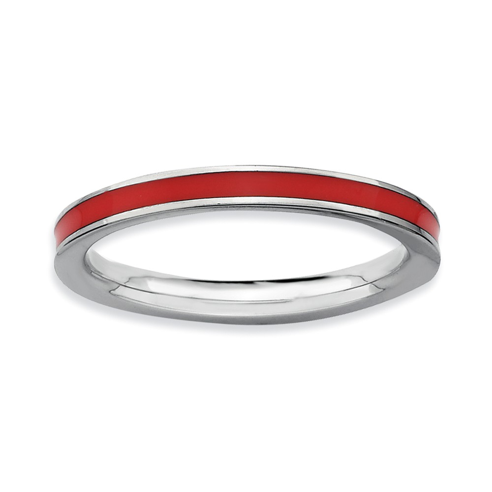 2.25mm Sterling Silver Stackable Red Enameled Band