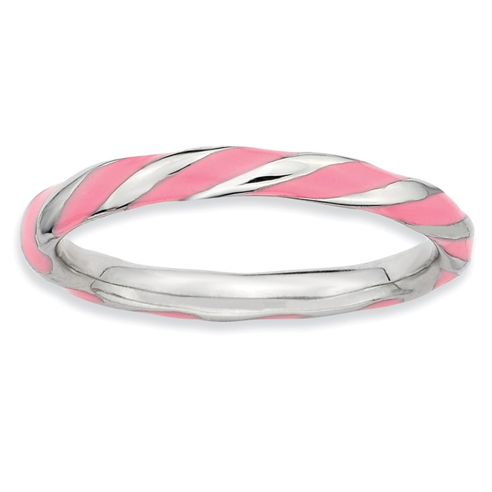 2.4mm Silver Twisted Pink Enameled Stackable Band