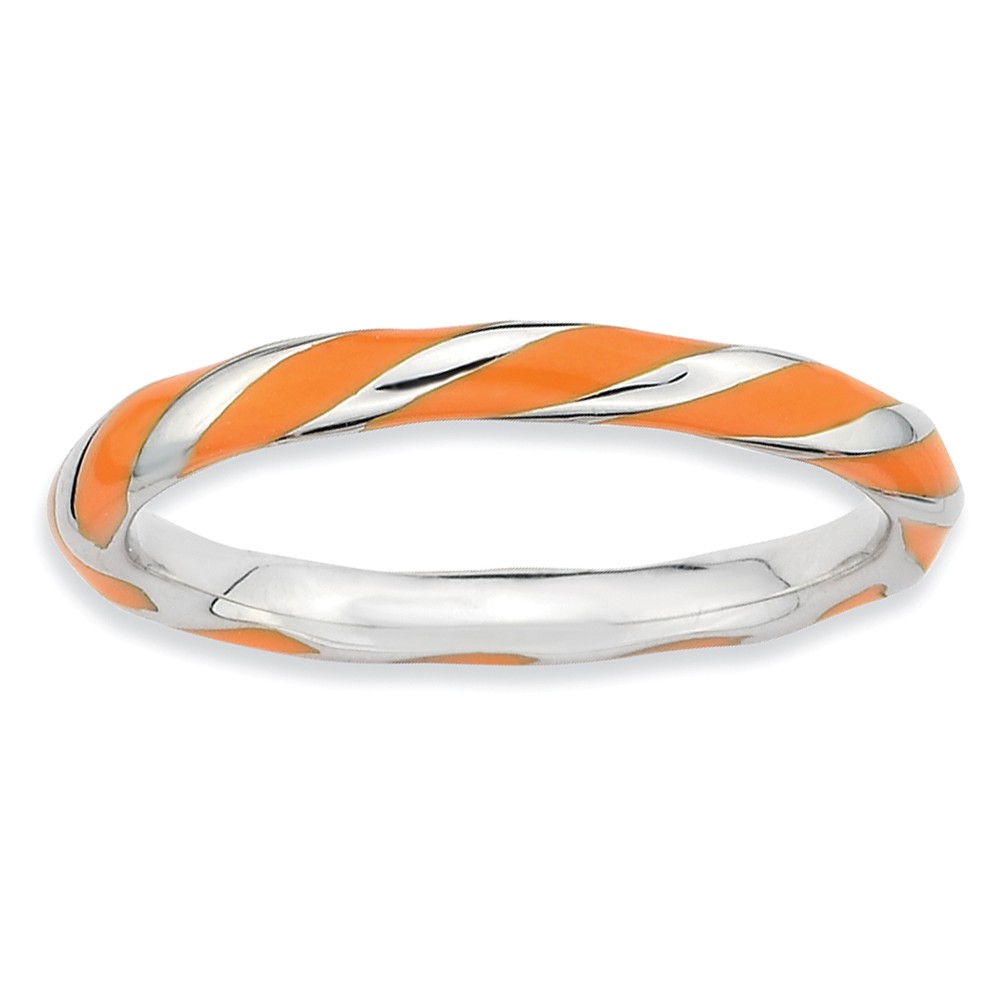 2.4mm Silver Twisted Orange Enameled Stackable Band