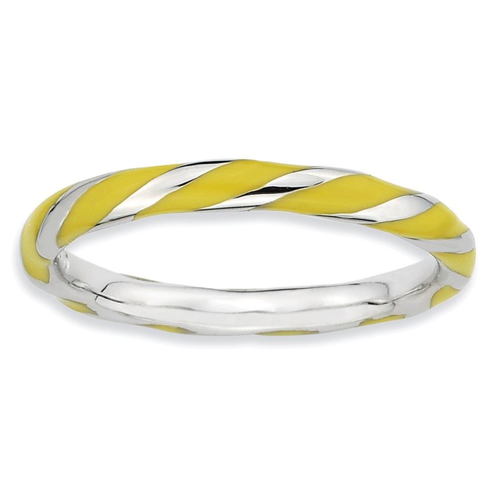 2.4mm Silver Twisted Yellow Enameled Stackable Band