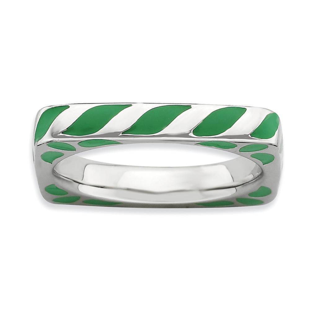 3.25mm Silver and Green Enamel Stackable Square Band