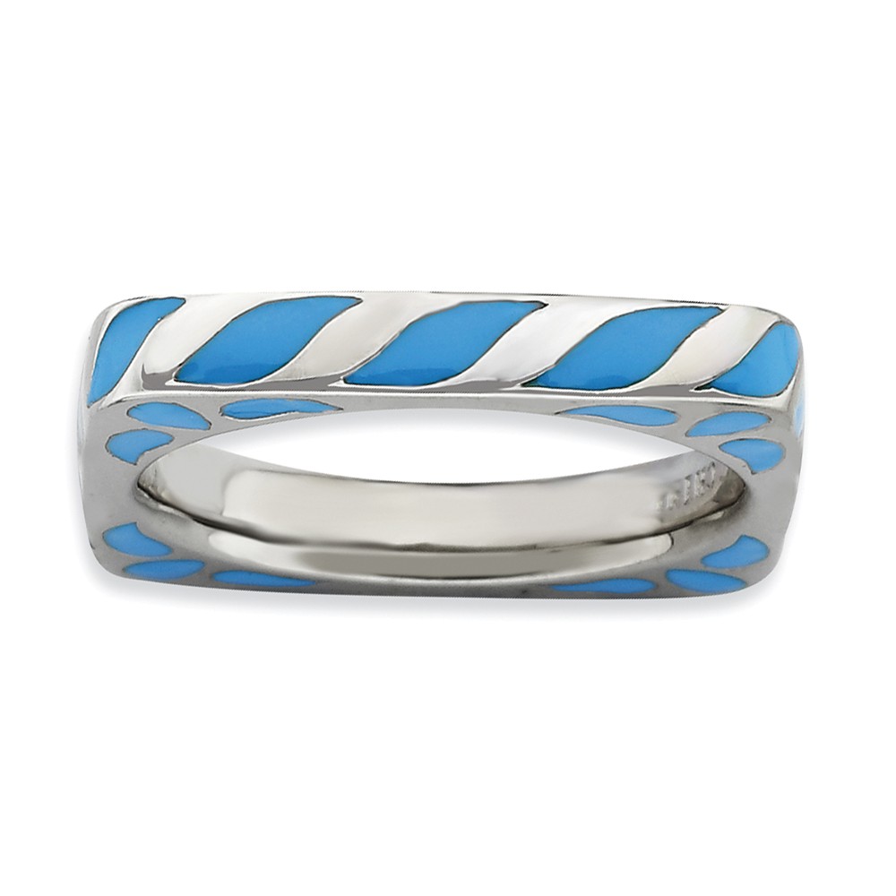 3.25mm Silver and Blue Enamel Stackable Square Band