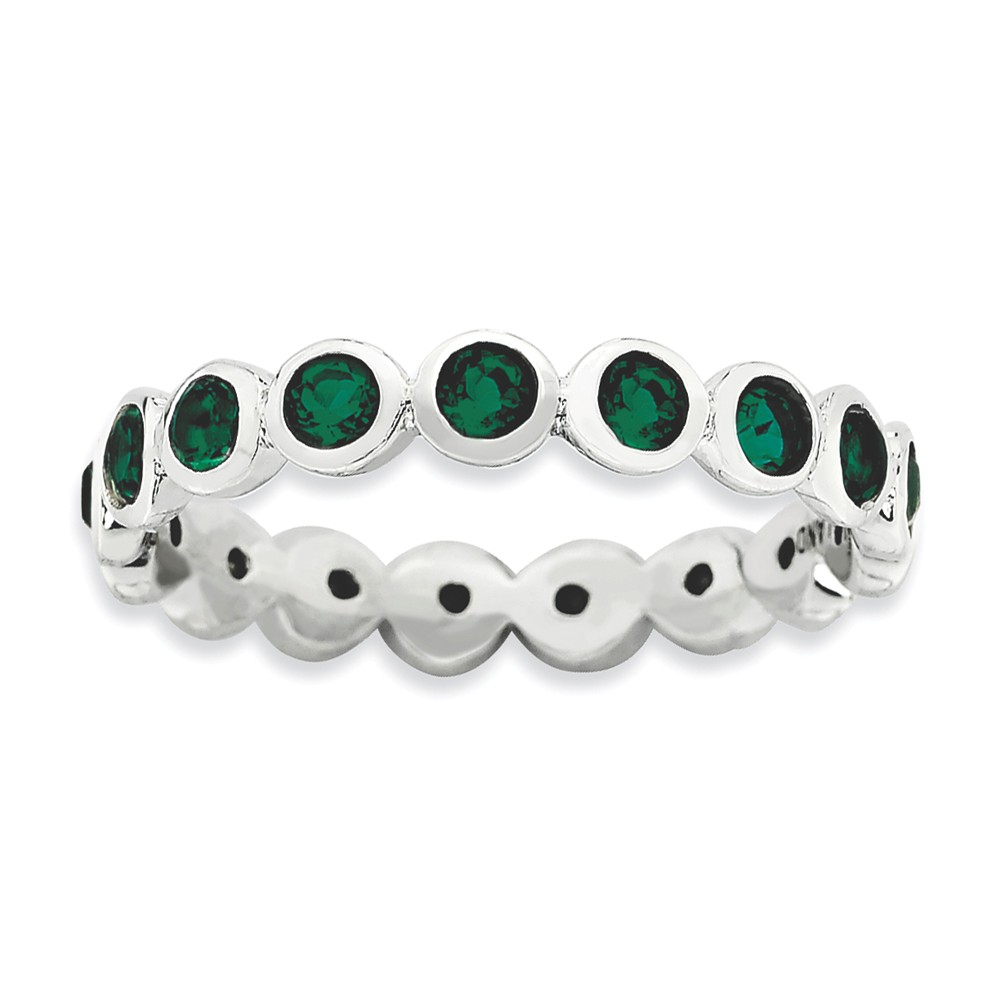 3.5mm Sterling Silver with Green Crystals Stackable Band