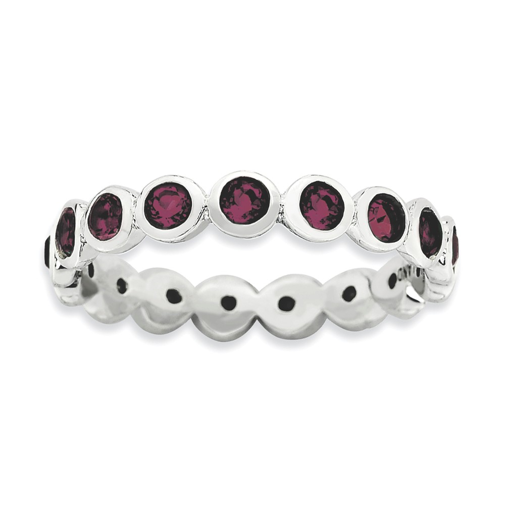 3.5mm Sterling Silver w Purple-Red Crystals Stackable Band