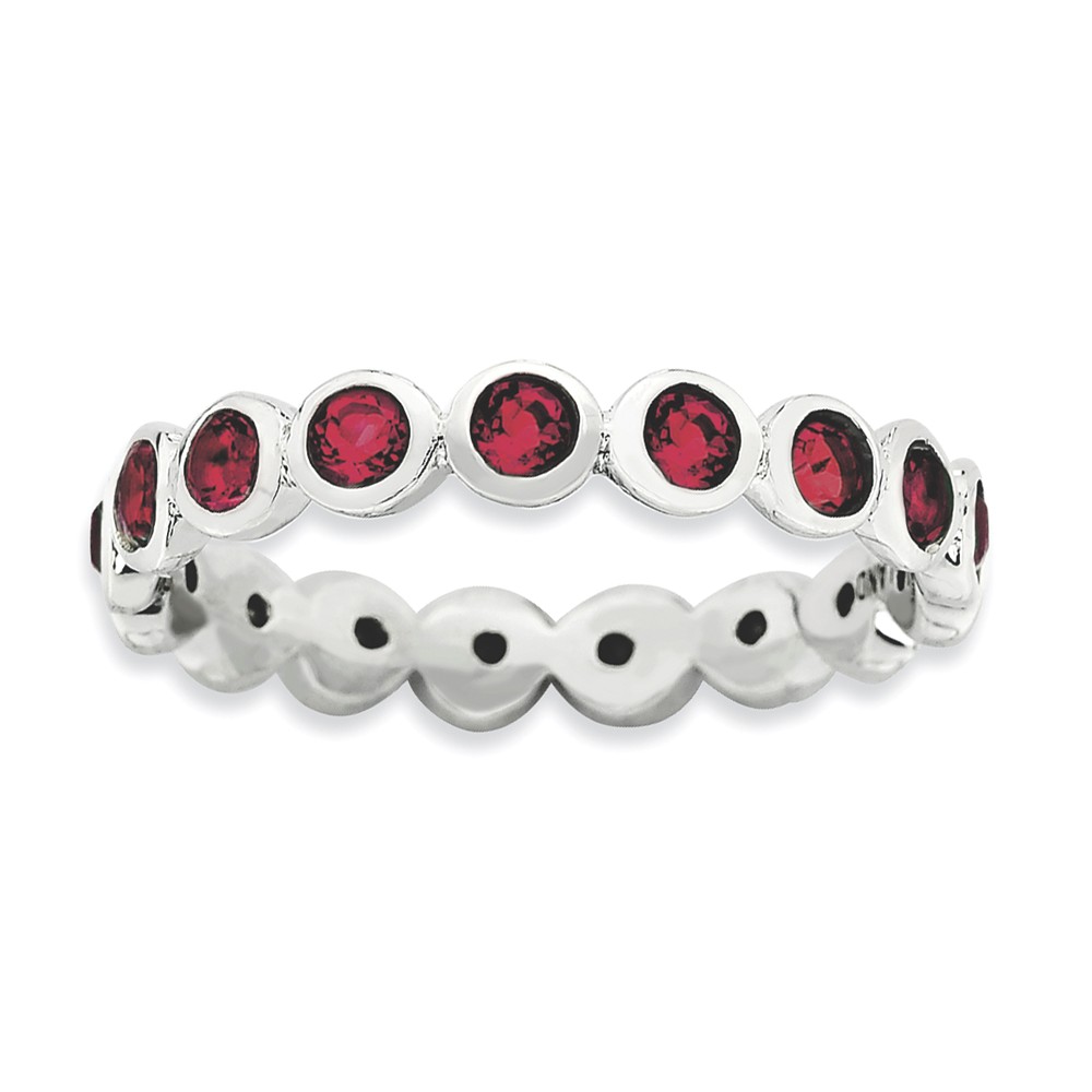 Red Crystal Sterling Silver Stackable Band