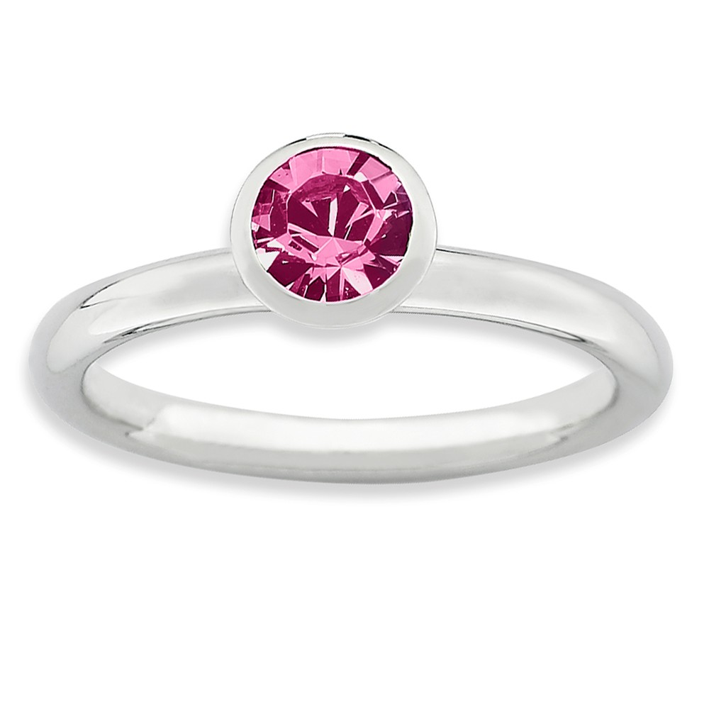 5mm High Profile Sterling Silver w/ Pink Crystals Stack Ring