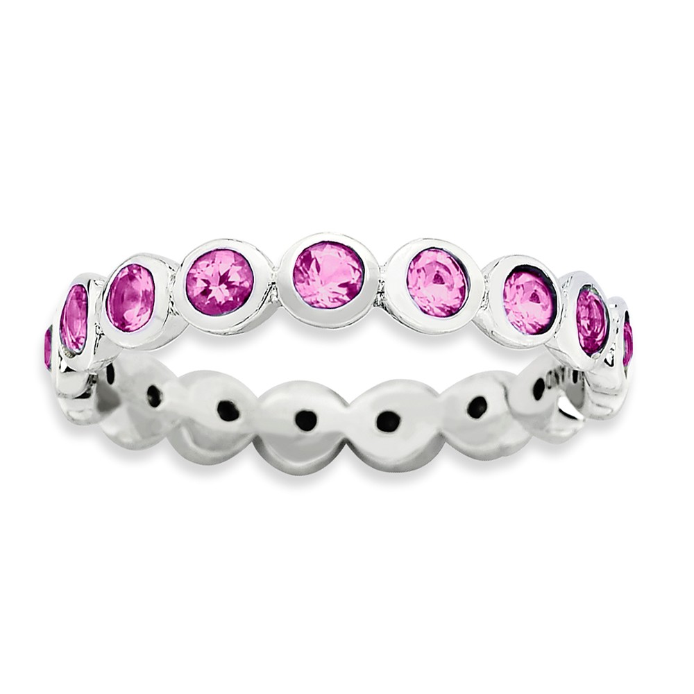 3.5mm Sterling Silver with Pink Crystals Stackable Band