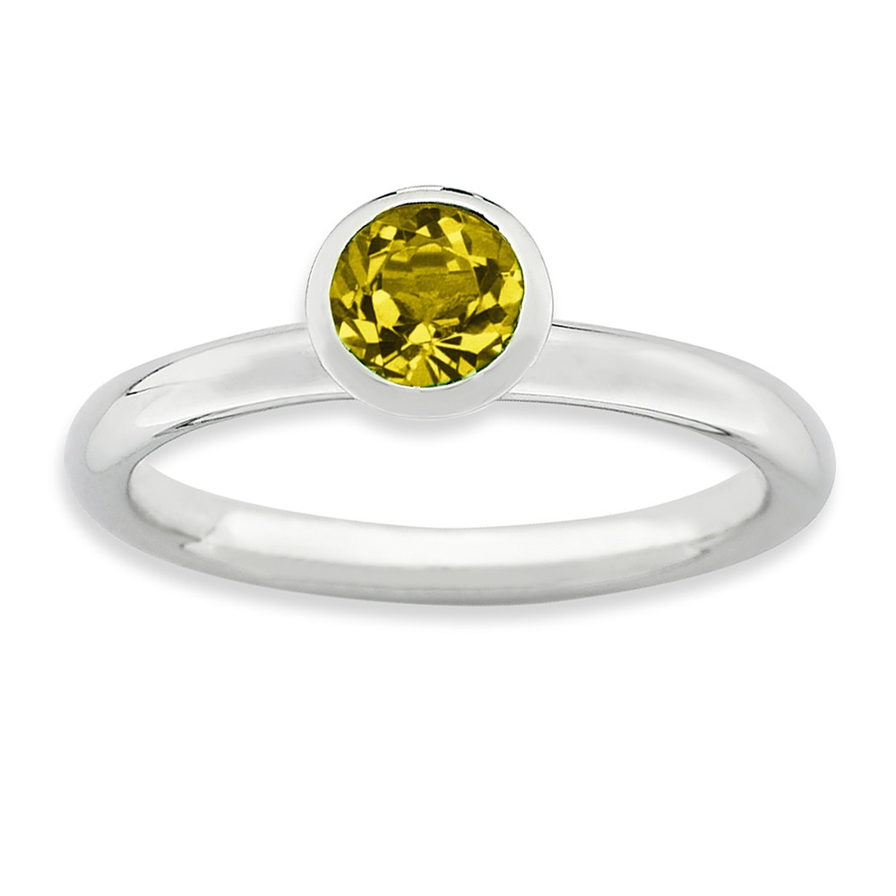 5mm High Profile Sterling Silver with Yellow Crystals Stack Ring