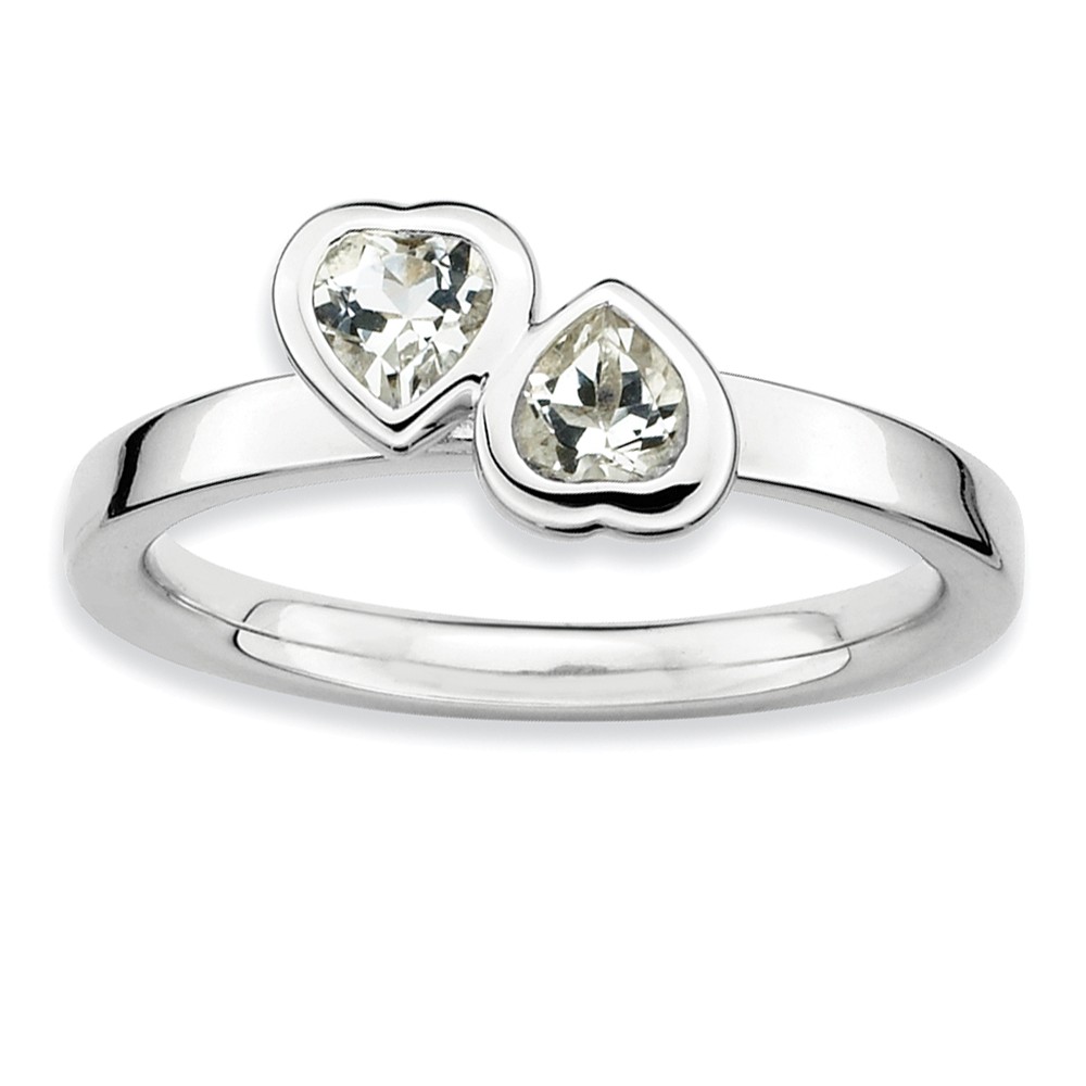 Sterling Silver Stackable Double Heart White Topaz Ring