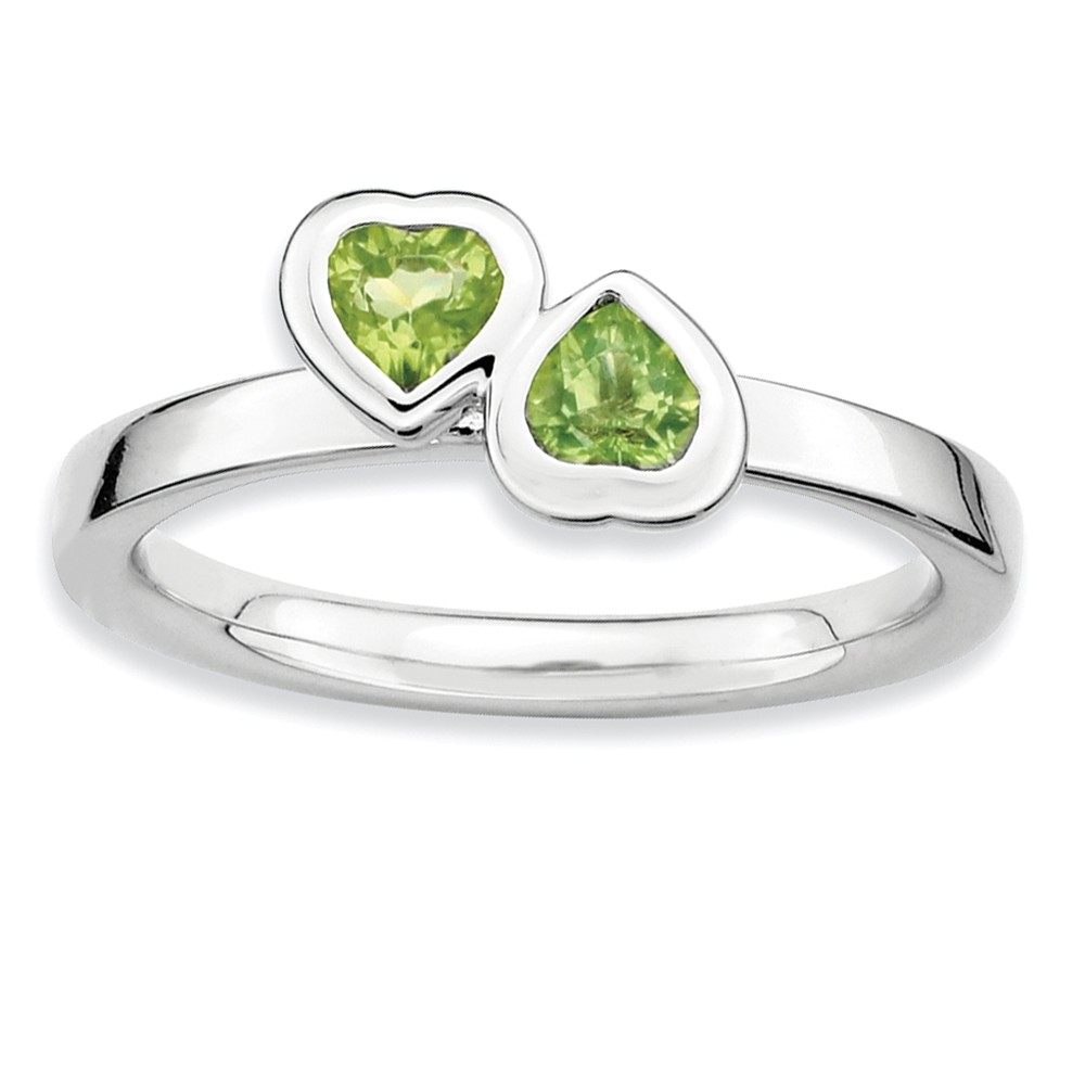 Sterling Silver Stackable Double Heart Peridot Ring