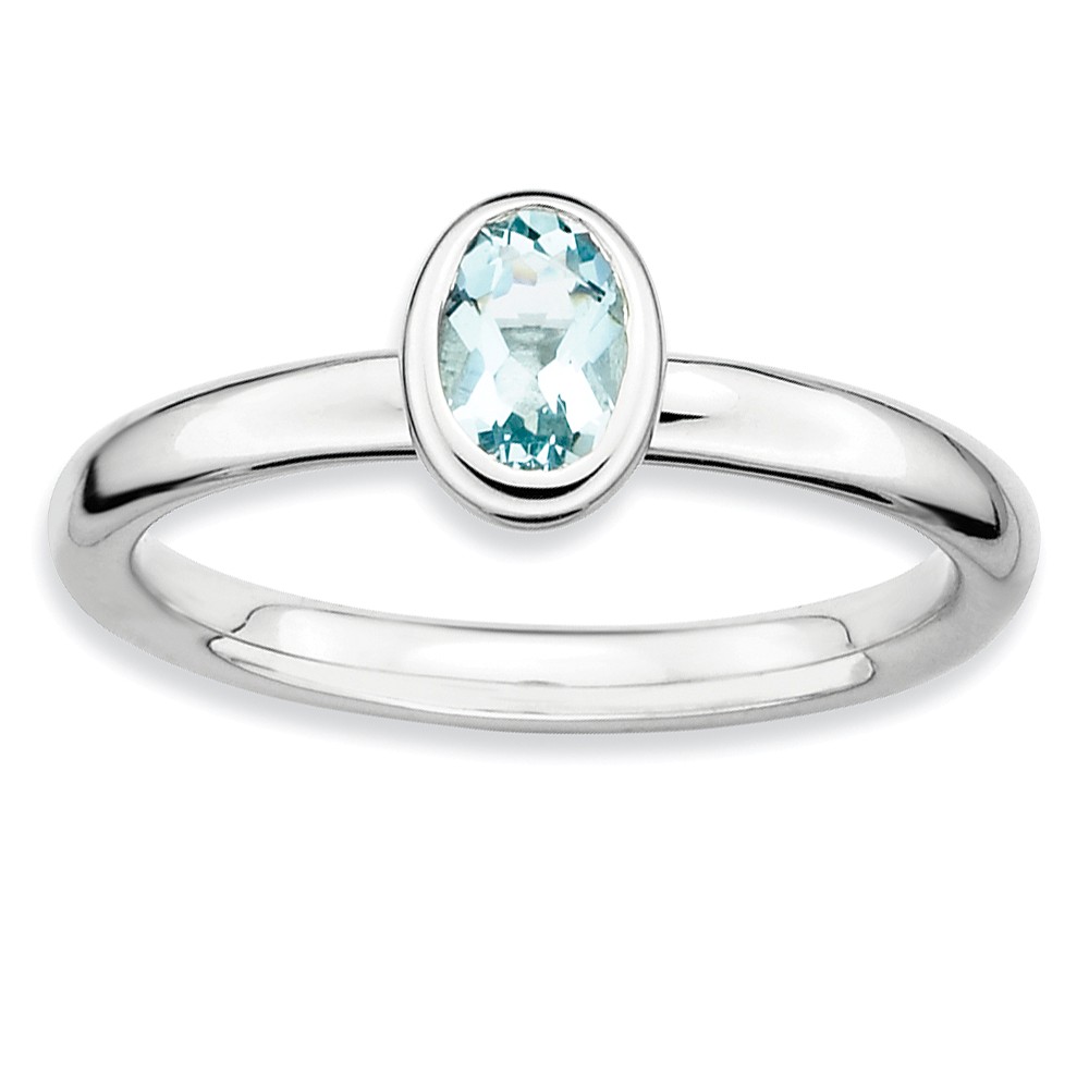 Silver Stackable Oval Aquamarine Solitaire Ring