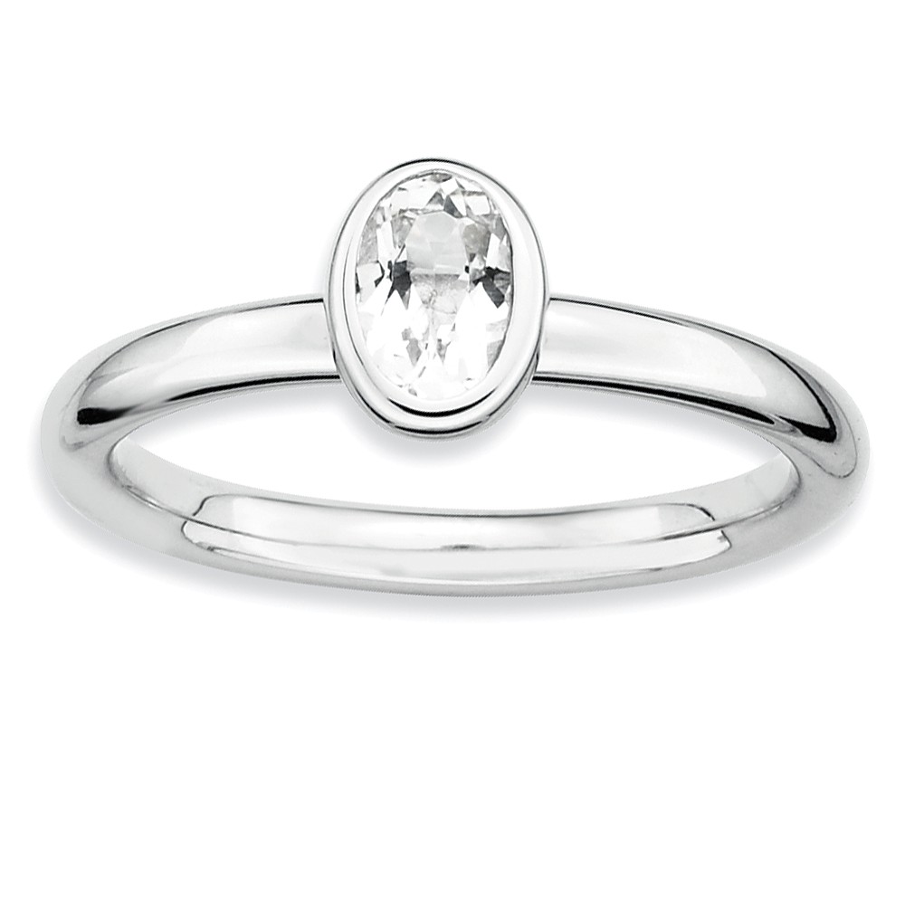 Silver Stackable Oval White Topaz Solitaire Ring