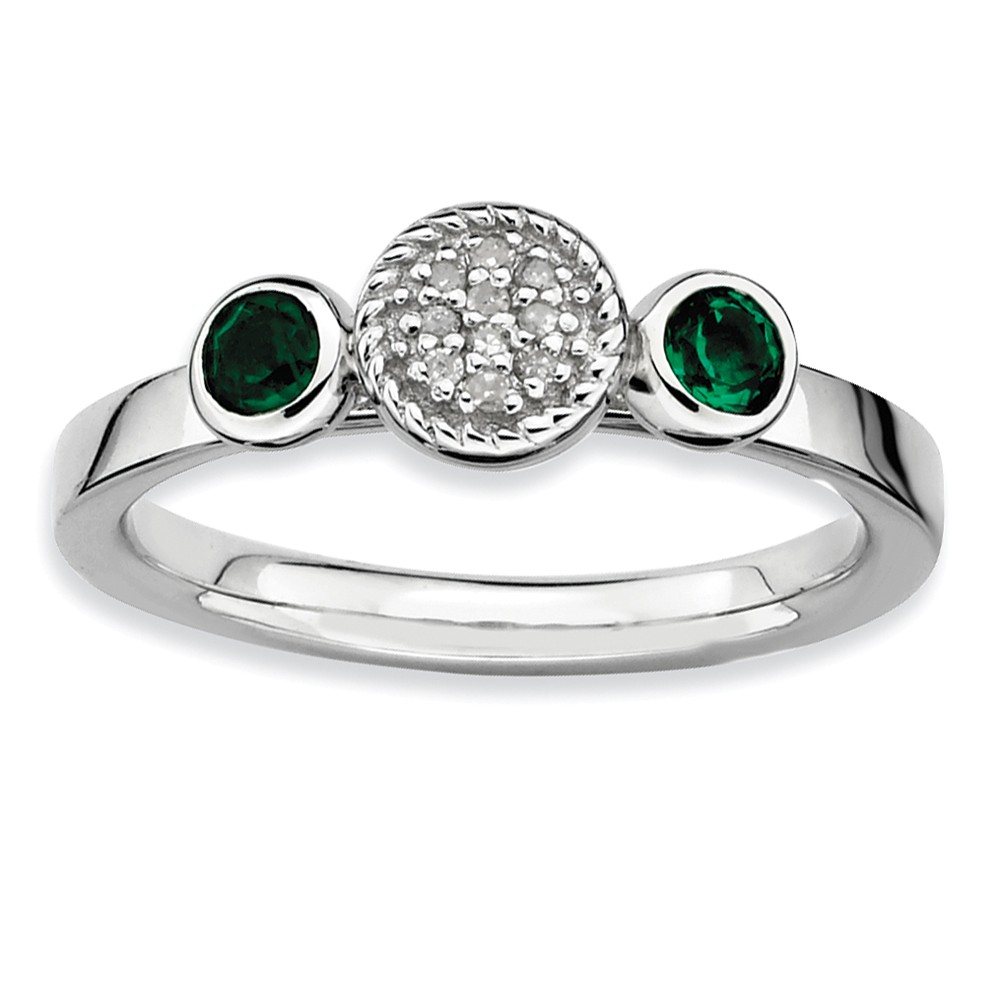 Sterling Silver Stackable Created Emerald & .05 Ctw HI/I3 Diamond Ring