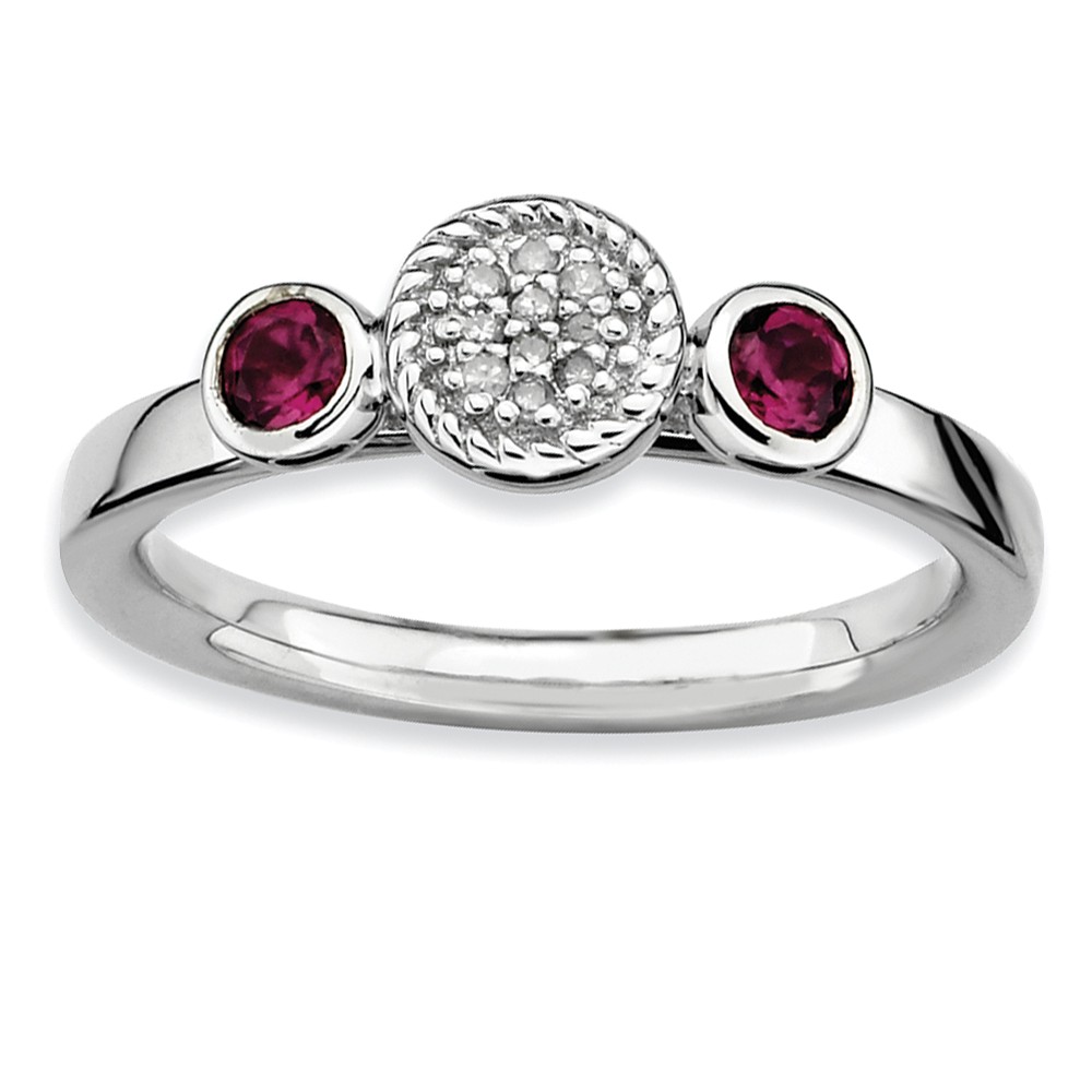 Sterling Silver Stackable Rhodolite Garnet & .05Ctw HI/I3 Diamond Ring