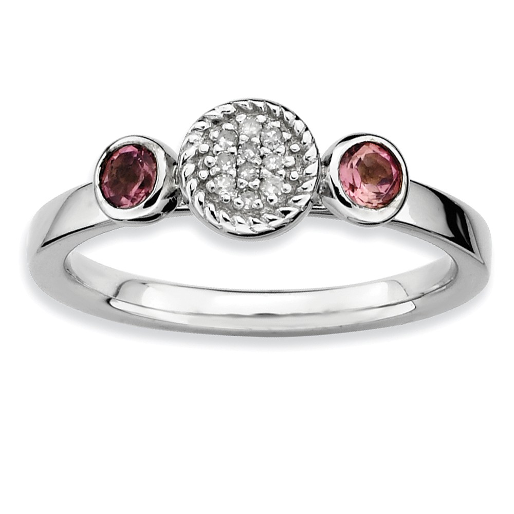 Sterling Silver Stackable Pink Tourmaline & .05 Ctw HI/I3 Diamond Ring
